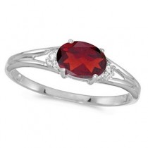 Oval Ruby & Diamond Right-Hand Ring 14K White Gold (0.60ct)
