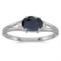 Oval Blue Sapphire & Diamond Right-Hand Ring 14K White Gold (0.55ct)