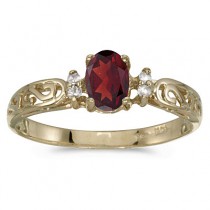 Garnet and Diamond Filigree Ring Antique Style 14k White Gold