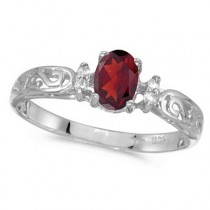 Ruby and Diamond Filagree Ring Antique Style 14k White Gold