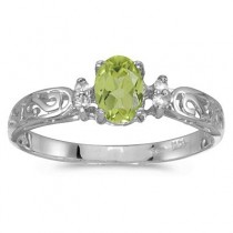 Peridot and Diamond Filagree Ring Antique Style 14k White Gold