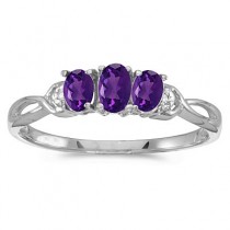 Oval Amethyst and Diamond Three Stone Ring 14k White Gold (0.53ctw)