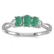 Oval Emerald and Diamond Three Stone Ring 14k White Gold (0.65ctw)