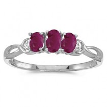 Oval Ruby and Diamond Three Stone Ring 14k White Gold (0.75ctw)