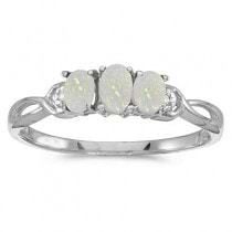 Oval Opal and Diamond Three Stone Ring 14k White Gold (0.65ctw)