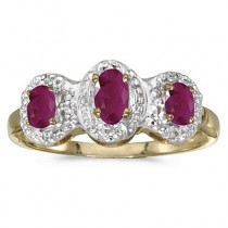 0.75tcw Oval Ruby and Diamond Three Stone Ring 14k Yellow Gold