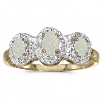 0.65tcw Oval Opal and Diamond Three Stone Ring 14k Yellow Gold