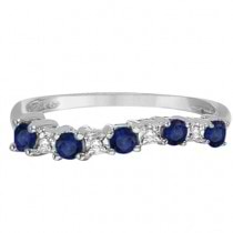 Blue Sapphire & Diamond Swirl Right-Hand Ring 14k White Gold (0.35ct)