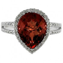 Pear Shaped Garnet and Diamond Cocktail Ring 14k White Gold