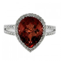 Pear Shaped Garnet and Diamond Cocktail Ring 14k White Gold