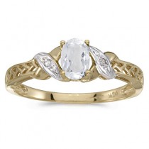White Topaz & Diamond Antique Style Ring 14K Yellow Gold (0.60ct)