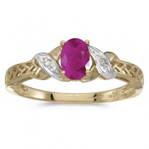 Ruby & Diamond Antique Style Ring in 14K Yellow Gold (0.60ct)