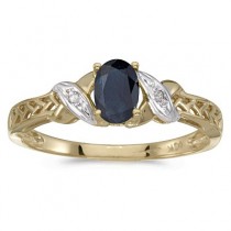 Blue Sapphire & Diamond Antique Style Ring 14K Yellow Gold (0.55ct)