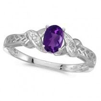 Amethyst & Diamond Antique Style Ring in 14K White Gold (0.45ct)