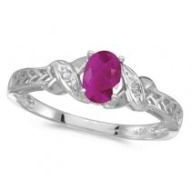 Ruby & Diamond Antique Style Ring in 14K White Gold (0.60ct)