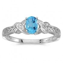 Blue Topaz & Diamond Antique Style Ring in 14K White Gold (0.57ct)