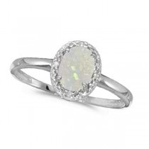 Oval Opal and Diamond Cocktail Ring in 14K White Gold (0.46ct)