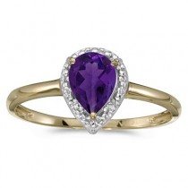 Pear Shape Amethyst and Diamond Cocktail Ring 14k Yellow Gold