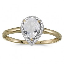 Pear Shape White Topaz and Diamond Cocktail Ring 14k Yellow Gold