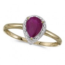 Pear Shape Ruby and Diamond Cocktail Ring 14k Yellow Gold