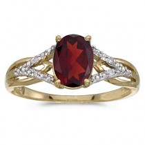 Oval Garnet and Diamond Cocktail Ring in 14K Yellow Gold (1.42 ctw)