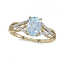 Oval Aquamarine and Diamond Cocktail Ring 14K Yellow Gold (1.20 ctw)