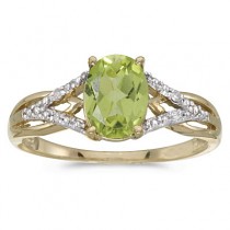 Oval Peridot and Diamond Cocktail Ring in 14K Yellow Gold (1.37 ctw)
