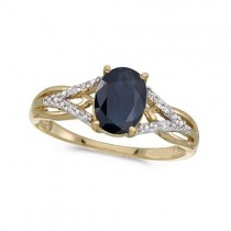 Oval Blue Sapphire and Diamond Cocktail Ring 14K Yellow Gold (1.52tcw)