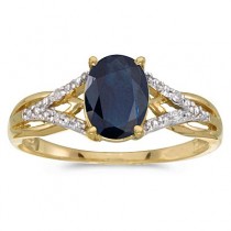 Oval Blue Sapphire and Diamond Cocktail Ring 14K Yellow Gold (1.52tcw)