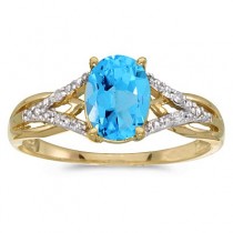 Oval Blue Topaz and Diamond Cocktail Ring 14K Yellow Gold (1.62tcw)