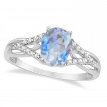 Oval Moonstone and Diamond Cocktail Ring 14K White Gold (1.62tcw)