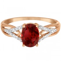 Oval Garnet and Diamond Cocktail Ring in 14K Rose Gold (1.42 ctw)