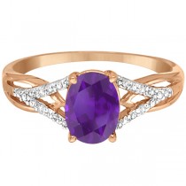 Oval Amethyst and Diamond Cocktail Ring 14K Rose Gold (1.20 ctw)