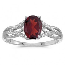 Oval Garnet and Diamond Cocktail Ring in 14K White Gold (1.42 ctw)