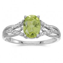 Oval Peridot and Diamond Cocktail Ring in 14K White Gold (1.37 ctw)