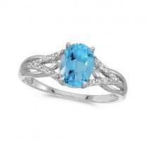 Oval Blue Topaz and Diamond Cocktail Ring 14K White Gold (1.62tcw)
