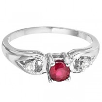 Ruby & Diamond Accented Anniversary Ring 14k White Gold (0.35ct)