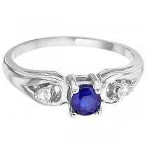 Sapphire & Diamond Accented Anniversary Ring 14k White Gold (0.35ct)
