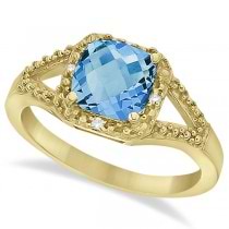 Blue Topaz & Pave Diamond Cocktail Ring in 14K Yellow Gold (1.52ct)