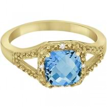 Blue Topaz & Pave Diamond Cocktail Ring in 14K Yellow Gold (1.52ct)
