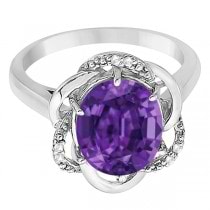 Purple Amethyst & Diamond Flower Cocktail Ring 14k White Gold (2.45ct)