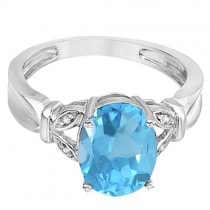 Oval Shaped Blue Topaz & Diamond Cocktail Ring 14k White Gold (2.52ct)