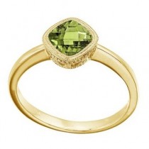 Cushion-Cut Peridot Antique Style Ring in 14K Yellow Gold (6mm)