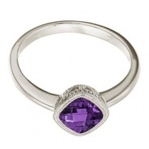 Cushion-Cut Amethyst Antique Style Ring in 14K White Gold (6mm)