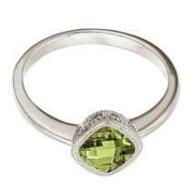 Cushion-Cut Peridot Antique Style Ring in 14K White Gold (6mm)