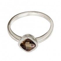 Cushion-Cut Smoky Topaz Right Hand Ring in 14k White Gold (6mm)