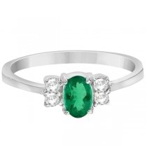 Solitaire Oval Green Emerald & Diamond Ring 14K White Gold (0.72ct)