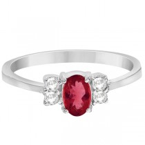 Solitaire Oval Ruby and Diamond Ring 14K White Gold (0.72ct)