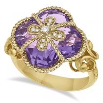 Clover Amethyst & Diamond Cocktail Ring 14k Yellow Gold (9.00ct)