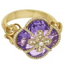 Clover Amethyst & Diamond Cocktail Ring 14k Yellow Gold (9.00ct)